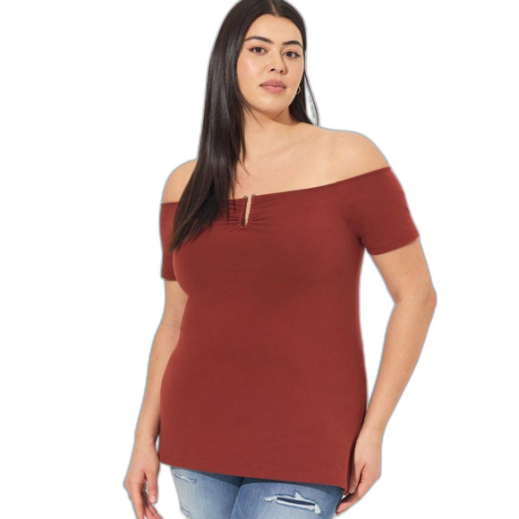 Torrid NWT Fire Brick Foxy U-Bar Off Shoulder Short Sleeve Top size 6x 30 - Picture 4 of 7